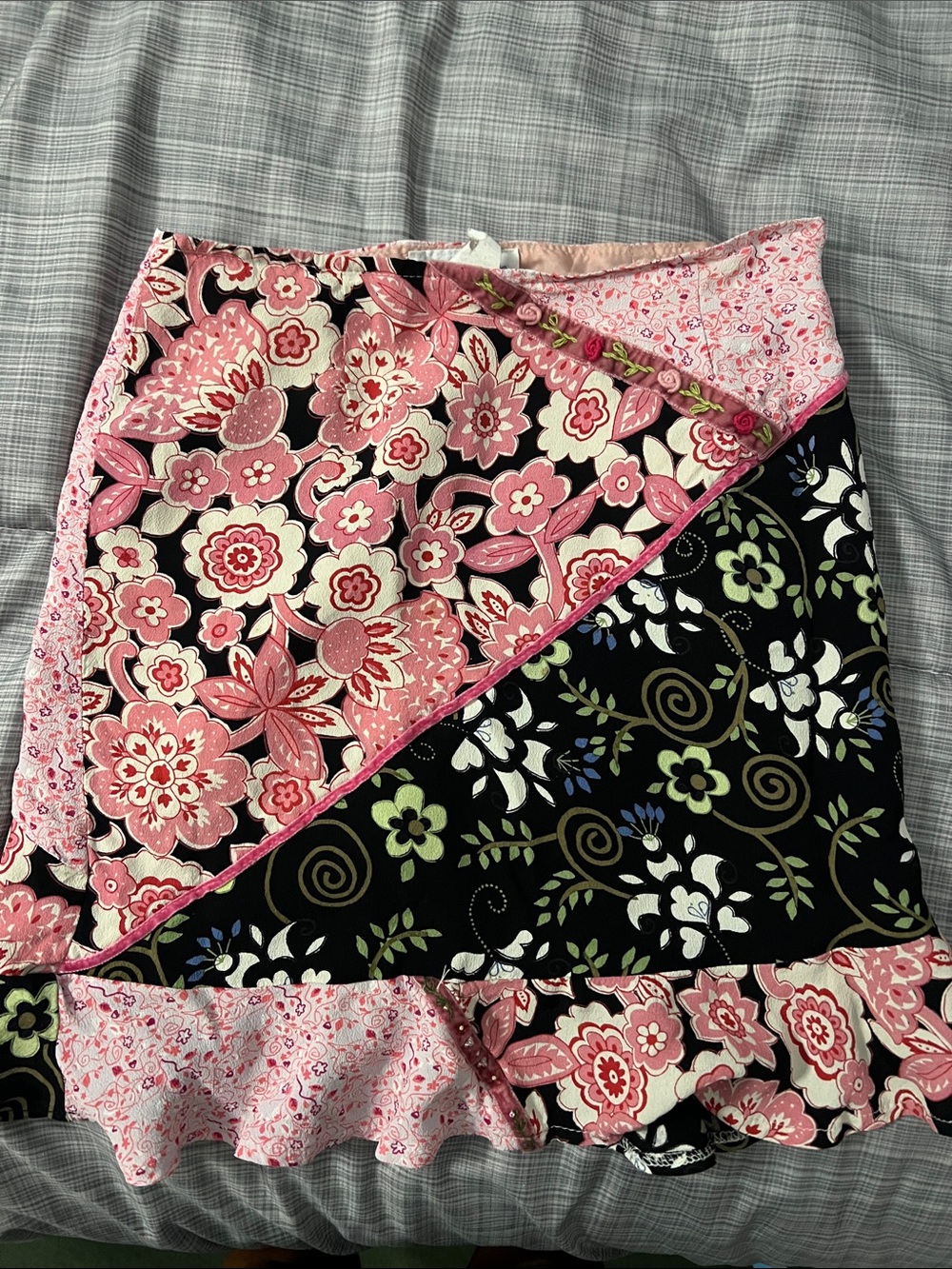 Girls Pink Floral Patchwork Wrap Skirt